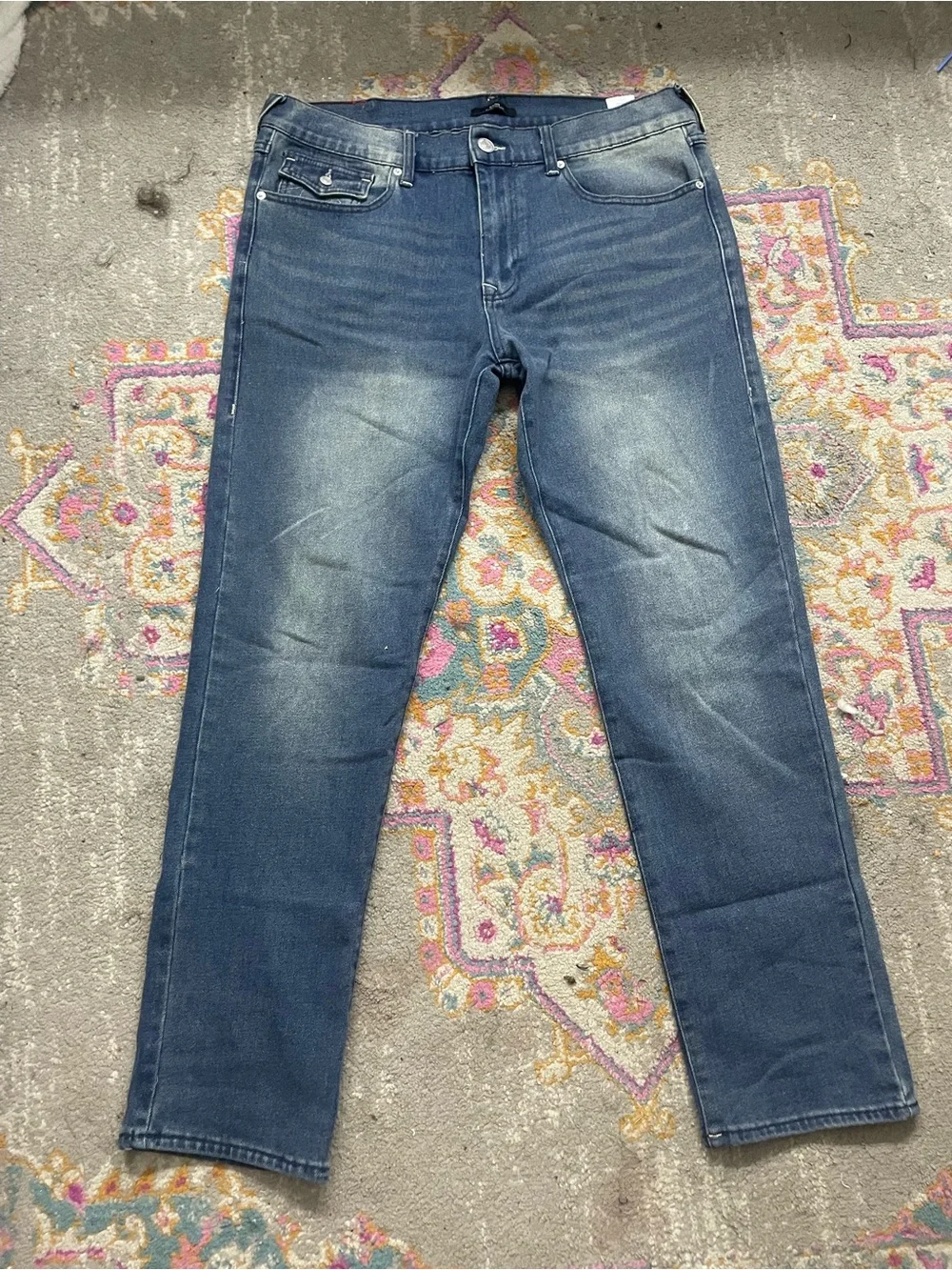 True Religion Men's Faded Blue Straight Jeans